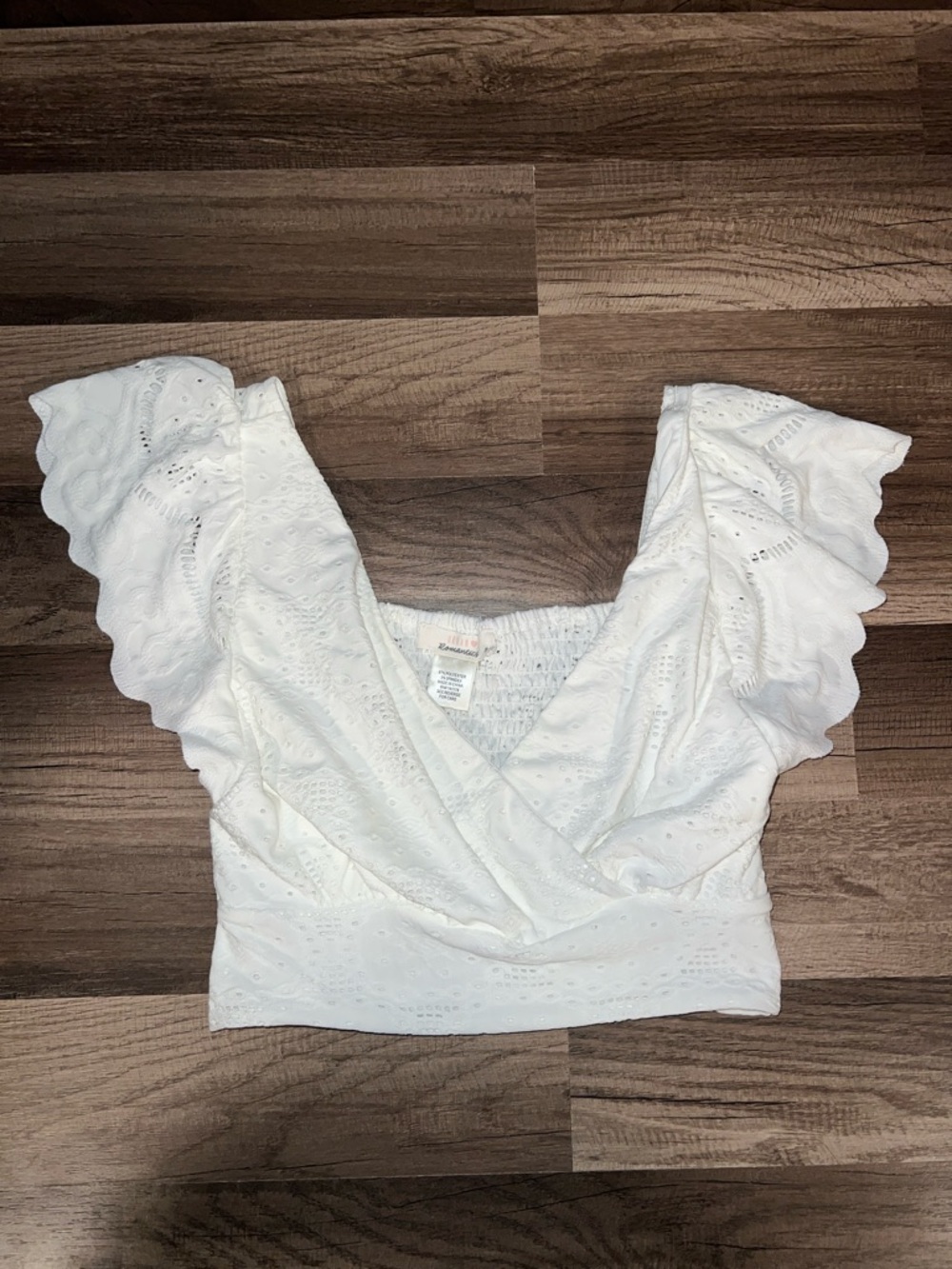 White Eyelet Flutter Sleeve Crop Top
